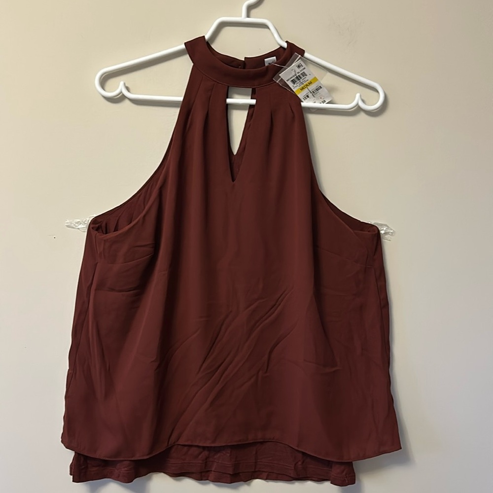Bar III Midnight Bloom top  brown silky layer over teeshirt material size m
